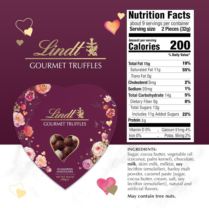 Lindt Valentine's Gourmet Truffles Assorted Chocolate Candy Heart, 10.6 oz - Image 2